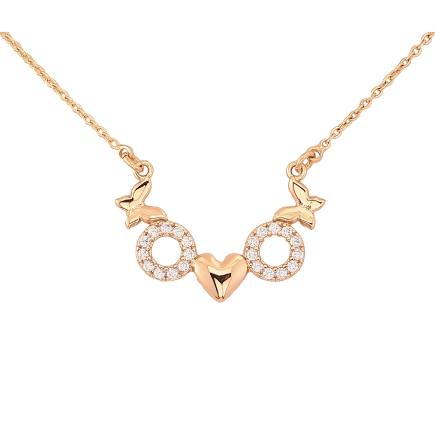 Кулон на ланцюжку Xuping колір Позолота 18К "Метелики з кристальними кільцями" довжина 43-45см х 1.5мм фото №1