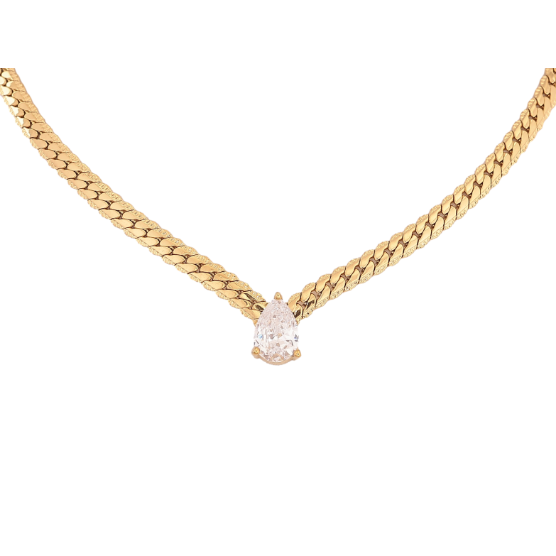 Подвеска на цепочке Нержавеющая сталь "Кристальная капелька" длина 41-46см х 4мм фото №1