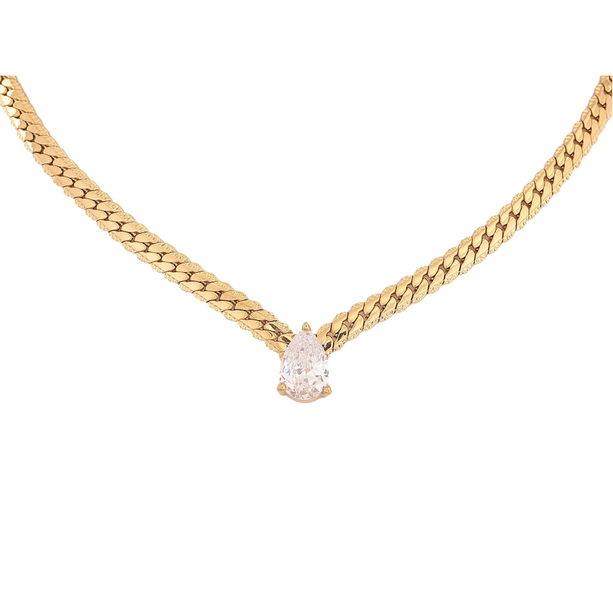 Підвіска на ланцюжку Нержавіюча сталь "Кристальна крапелька" довжина 41-46см х 4мм фото №1