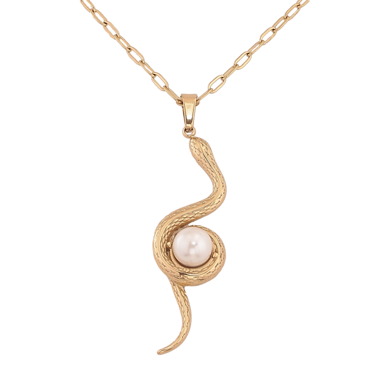 Підвіска на ланцюжку Xuping ТТМ Stainless Steel колір 14К "Змія з перлиною" довжина 45-50см х 2мм фото №1 Підвіска на ланцюжку Xuping ТТМ Stainless Steel колір 14К "Змія з перлиною" довжина 45-50см х 2мм фото №1