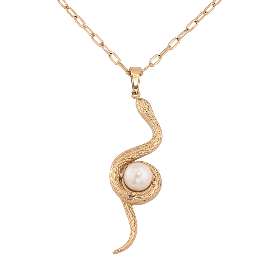 Підвіска на ланцюжку Xuping ТТМ Stainless Steel колір 14К "Змія з перлиною" довжина 45-50см х 2мм фото №1 Підвіска на ланцюжку Xuping ТТМ Stainless Steel колір 14К "Змія з перлиною" довжина 45-50см х 2мм фото №1