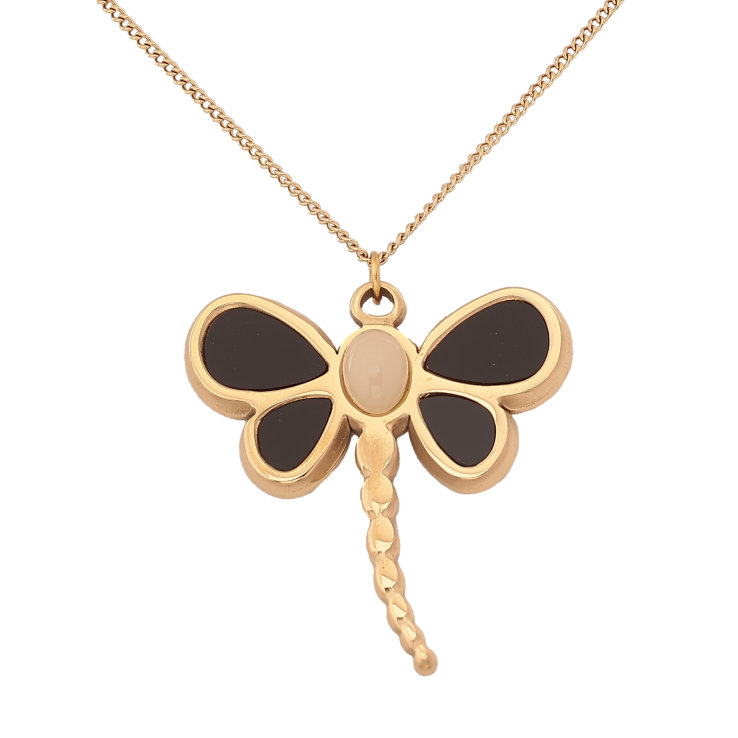 Підвіска на ланцюжку Xuping ТТМ Stainless Steel колір 14К "Стрекоза з чорними вставками" довжина 45-50см х 1.5мм фото №4