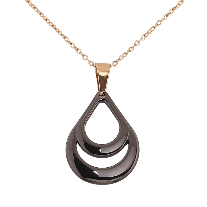 Підвіска на ланцюжку Xuping ТТМ Stainless Steel колір 14К "Крапелька з чорної кераміки" довжина 46-51см х 1.5мм фото №1