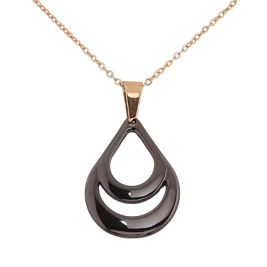 Підвіска на ланцюжку Xuping ТТМ Stainless Steel колір 14К "Крапелька з чорної кераміки" довжина 46-51см х 1.5мм фото №1