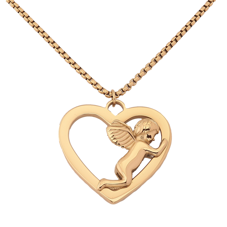 Підвіска на ланцюжку Xuping ТТМ Stainless Steel колір 14К "Серце з янголятком" довжина 45-50см х 2мм фото №14
