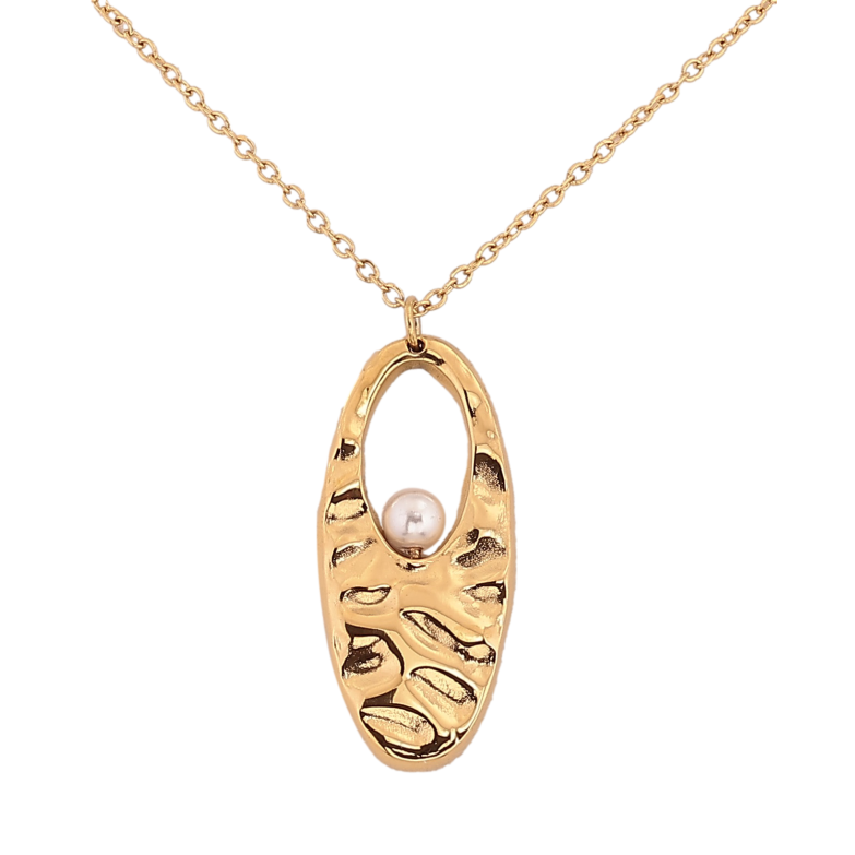 Підвіска на ланцюжку Xuping ТТМ Stainless Steel колір 14К "Овальна підвіска з перлиною" довжина 41-46см х 1мм фото №1