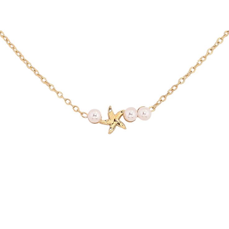 Підвіска на ланцюжку Xuping ТТМ Stainless Steel колір 14К "Морська зірка з перлинами" довжина 41-46см х 1мм фото №2 Підвіска на ланцюжку Xuping ТТМ Stainless Steel колір 14К "Морська зірка з перлинами" довжина 41-46см х 1мм фото №2