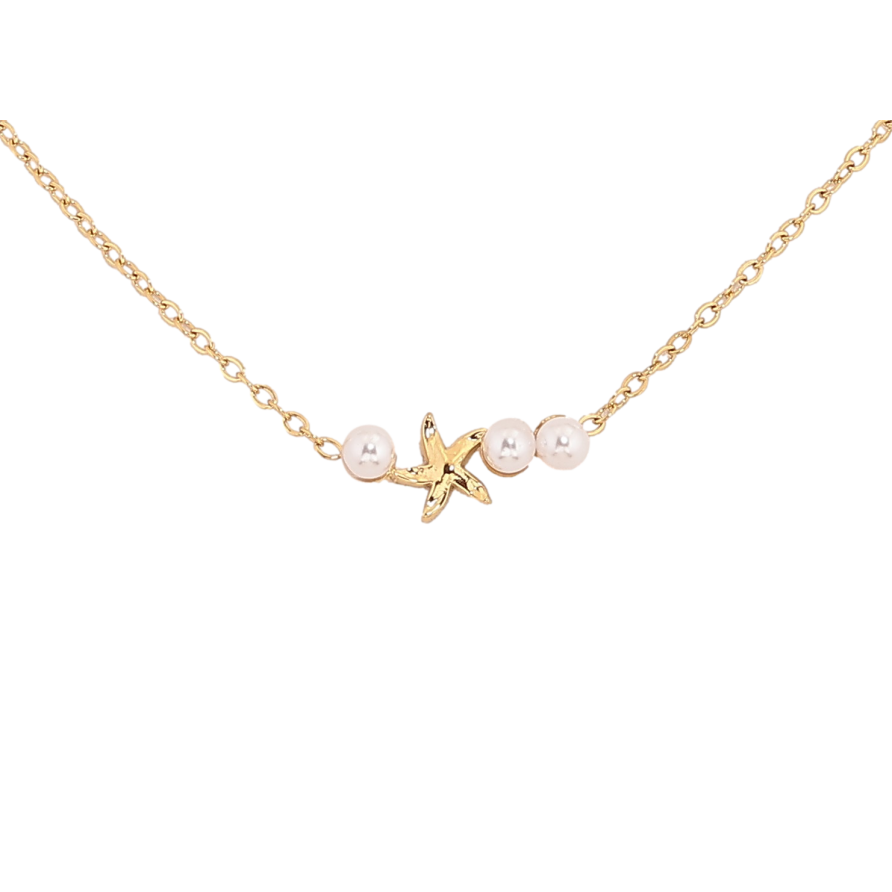 Підвіска на ланцюжку Xuping ТТМ Stainless Steel колір 14К "Морська зірка з перлинами" довжина 41-46см х 1мм фото №1