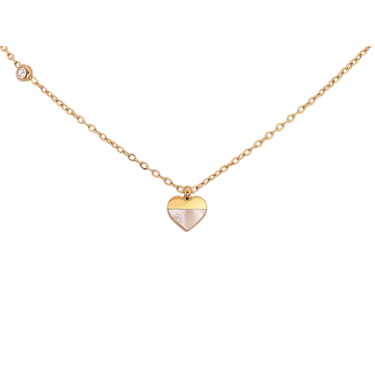 Підвіска на ланцюжку Xuping ТТМ Stainless Steel колір 14К "Серце з перламутром і кристалом" довжина 41-46см х 1мм фото №5 Підвіска на ланцюжку Xuping ТТМ Stainless Steel колір 14К "Серце з перламутром і кристалом" довжина 41-46см х 1мм фото №5