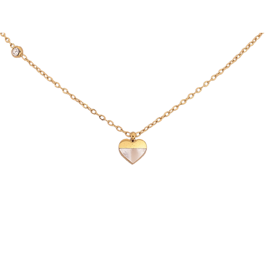 Підвіска на ланцюжку Xuping ТТМ Stainless Steel колір 14К "Серце з перламутром і кристалом" довжина 41-46см х 1мм фото №1 Підвіска на ланцюжку Xuping ТТМ Stainless Steel колір 14К "Серце з перламутром і кристалом" довжина 41-46см х 1мм фото №1