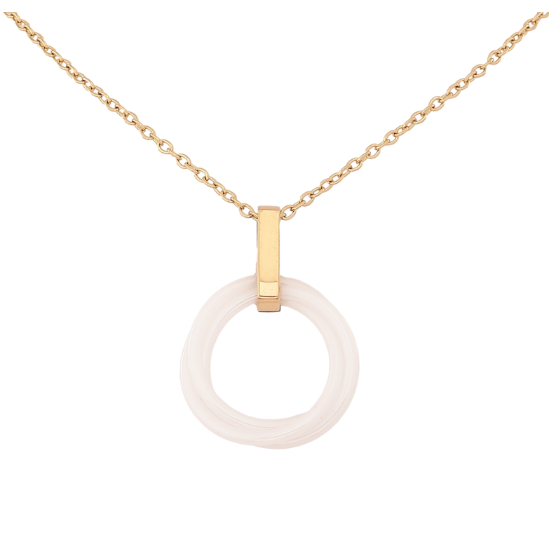 Підвіска на ланцюжку Xuping ТТМ Stainless Steel колір 14К "Біле керамічне колечко" довжина 45-50см х 1.5мм фото №1