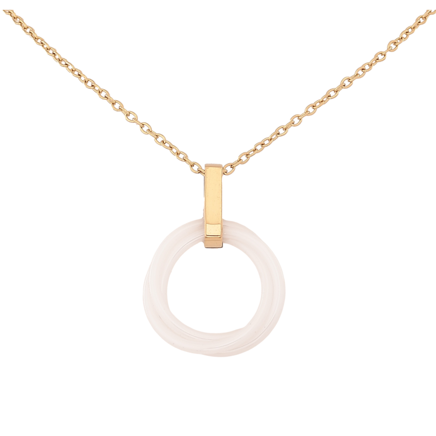 Підвіска на ланцюжку Xuping ТТМ Stainless Steel колір 14К "Біле керамічне колечко" довжина 45-50см х 1.5мм фото №1