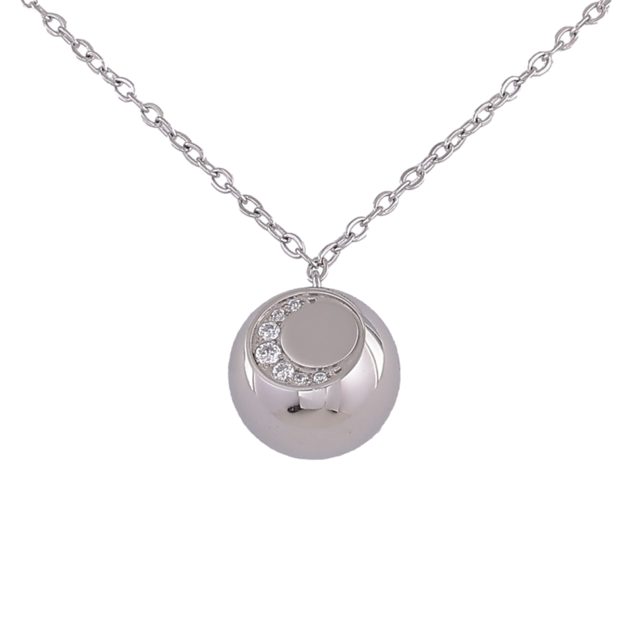 Підвіска на ланцюжку Xuping ТТМ Stainless Steel колір Родій "Кулька з візерунком кристалами" довжина 45-50см х 1.5мм фото №1