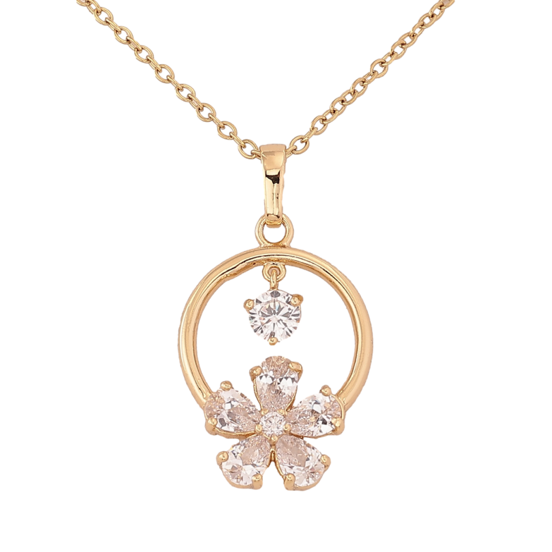 Подвеска на цепочке Xuping цвет Позолота 14K "Колечко с кристальным цветочком" длина 43-53см х 1.5мм фото №1