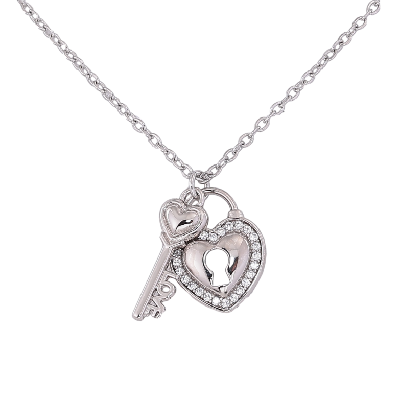 Подвеска на цепочке Xuping цвет Родий "Замочек-сердечко с ключиком" размер 42-46см х 1.5мм фото №1 Подвеска на цепочке Xuping цвет Родий "Замочек-сердечко с ключиком" размер 42-46см х 1.5мм фото №1