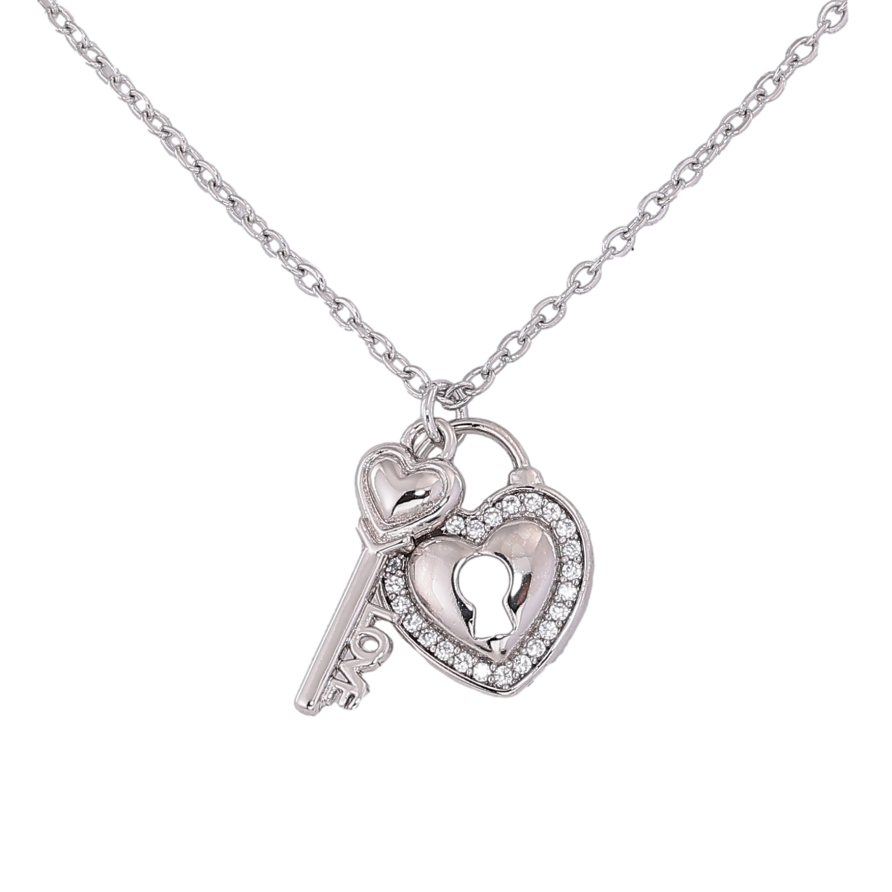 Підвіска на ланцюжку Xuping колір Родій "Замочок-серце з ключиком" розмір 42-46см х 1.5мм фото №1 Підвіска на ланцюжку Xuping колір Родій "Замочок-серце з ключиком" розмір 42-46см х 1.5мм фото №1
