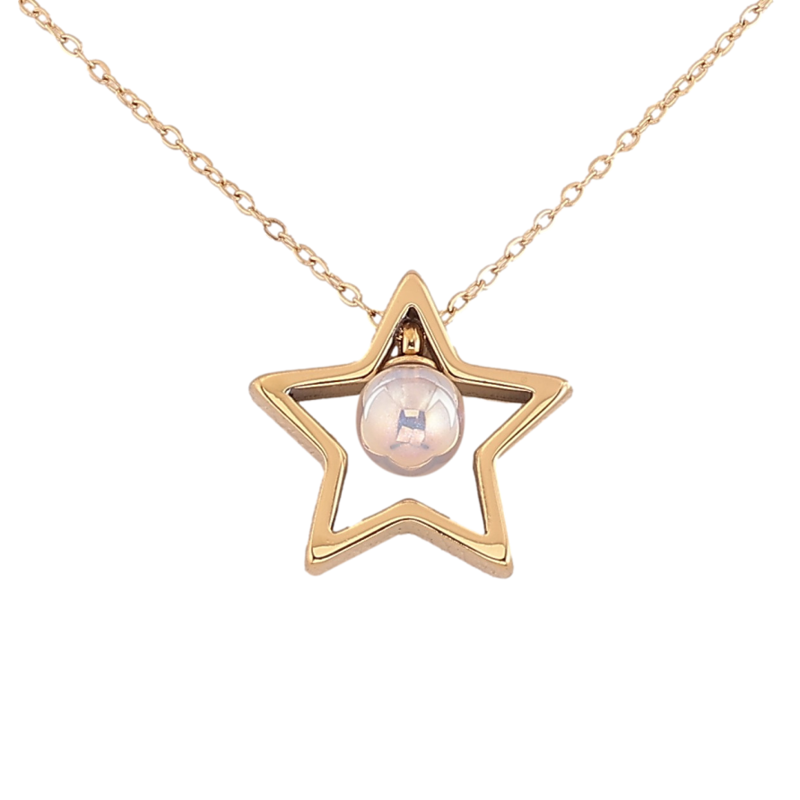 Підвіски на ланцюжку Xuping ТТМ Stainless Steel колір 14К "Зірка з перлиною" довжина 41-44см х 1мм фото №1