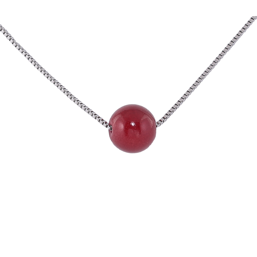 Підвіска на ланцюжку Xuping ТТМ Stainless Steel колір Родій "Червона намистина, ø 10мм" довжина 40-45см х 1мм фото №1