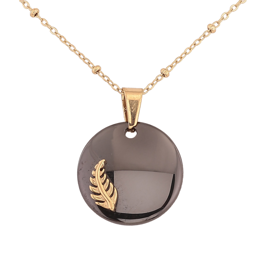 Підвіски на ланцюжку Xuping ТТМ Stainless Steel колір 14К "Чорний керамічний медальйон з гілочкою" довжина 45-51см х 1.5-2мм фото №1