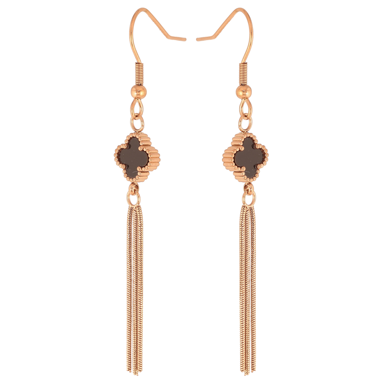 Сережки Нержавіюча сталь французький замок "Конюшина з чорною вставкою" фото №1 Сережки Нержавіюча сталь французький замок "Конюшина з чорною вставкою" фото №1