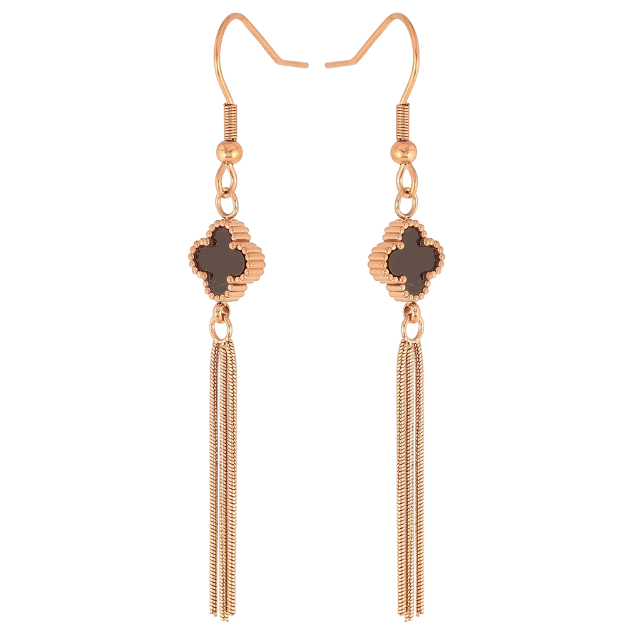 Сережки Нержавіюча сталь французький замок "Конюшина з чорною вставкою" фото №1 Сережки Нержавіюча сталь французький замок "Конюшина з чорною вставкою" фото №1