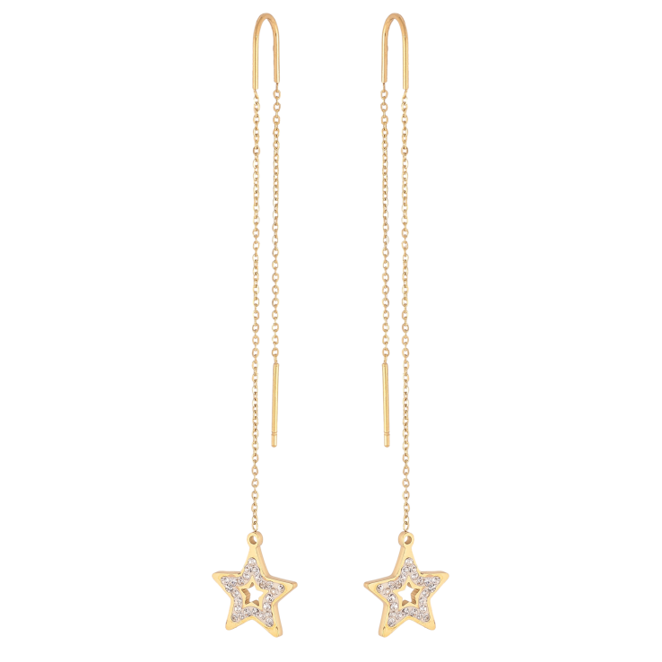 Серьги Xuping TTM Stainless Steel цвет 14К протяжки "Звезды с кристаллами" фото №5
