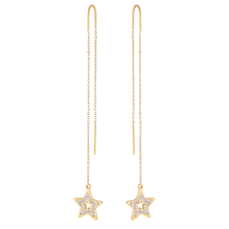 Сережки Xuping TTM Stainless Steel колір 14К протяжки "Зірки з кристалами" фото №3 Сережки Xuping TTM Stainless Steel колір 14К протяжки "Зірки з кристалами" фото №3