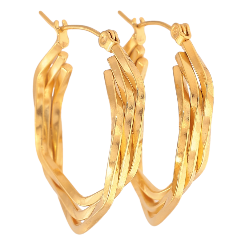 Сережки Xuping TTM Stainless Steel колір 14К замок-шпилька "Декоративні кільця" ø 2.5см фото №2 Сережки Xuping TTM Stainless Steel колір 14К замок-шпилька "Декоративні кільця" ø 2.5см фото №2