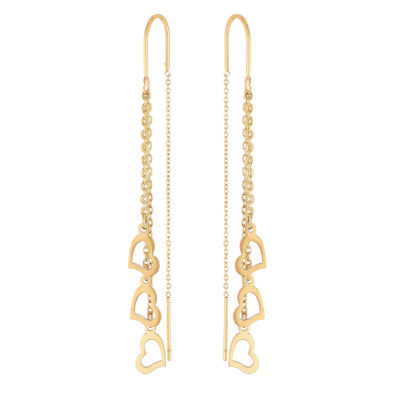 Сережки Xuping TTM Stainless Steel колір 14К протяжки "Сердечки на ланцюжках" фото №1