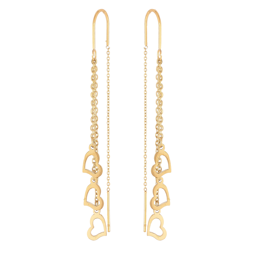 Серьги Xuping TTM Stainless Steel цвет 14К протяжки "Сердечки на цепочках" фото №1