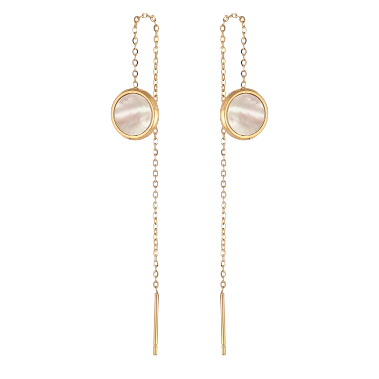 Серьги Xuping TTM Stainless Steel цвет 14К протяжки "Круги с перламутровыми вставками" фото №11