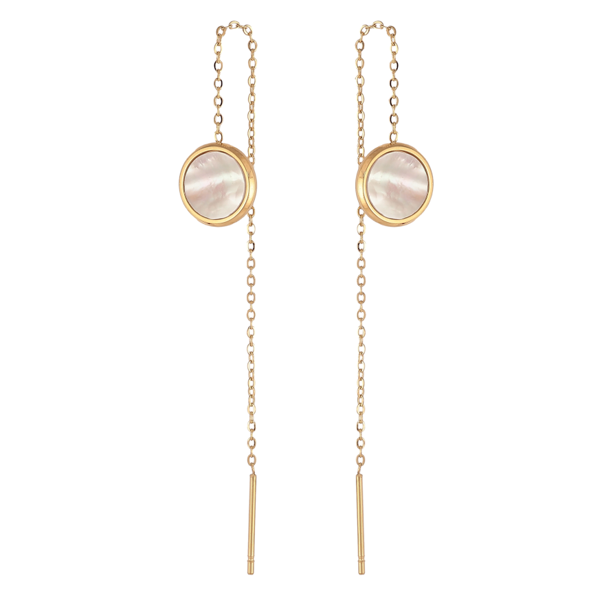 Серьги Xuping TTM Stainless Steel цвет 14К протяжки "Круги с перламутровыми вставками" фото №1