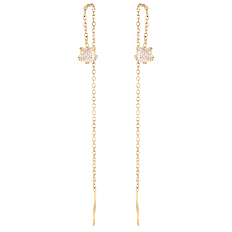 Сережки Xuping TTM Stainless Steel колір 14К протяжки "Hello Kitty на ланцюжку" фото №1