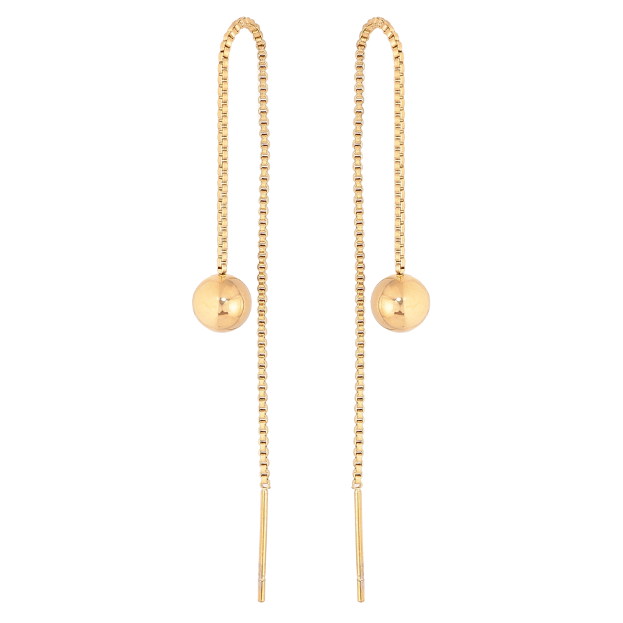 Сережки Xuping TTM Stainless Steel колір 14К протяжки "Кульки на ланцюжку" ø 6мм фото №1