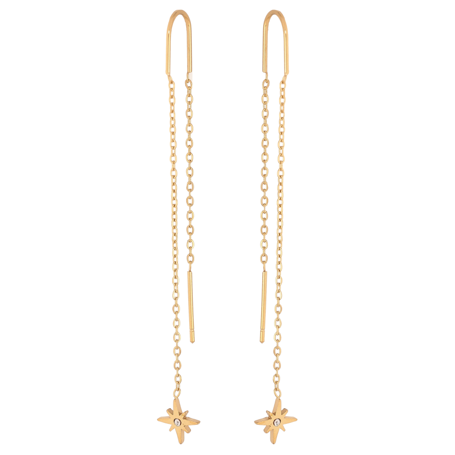 Сережки Xuping TTM Stainless Steel колір 14К протяжки "Зірки на ланцюжку" фото №1