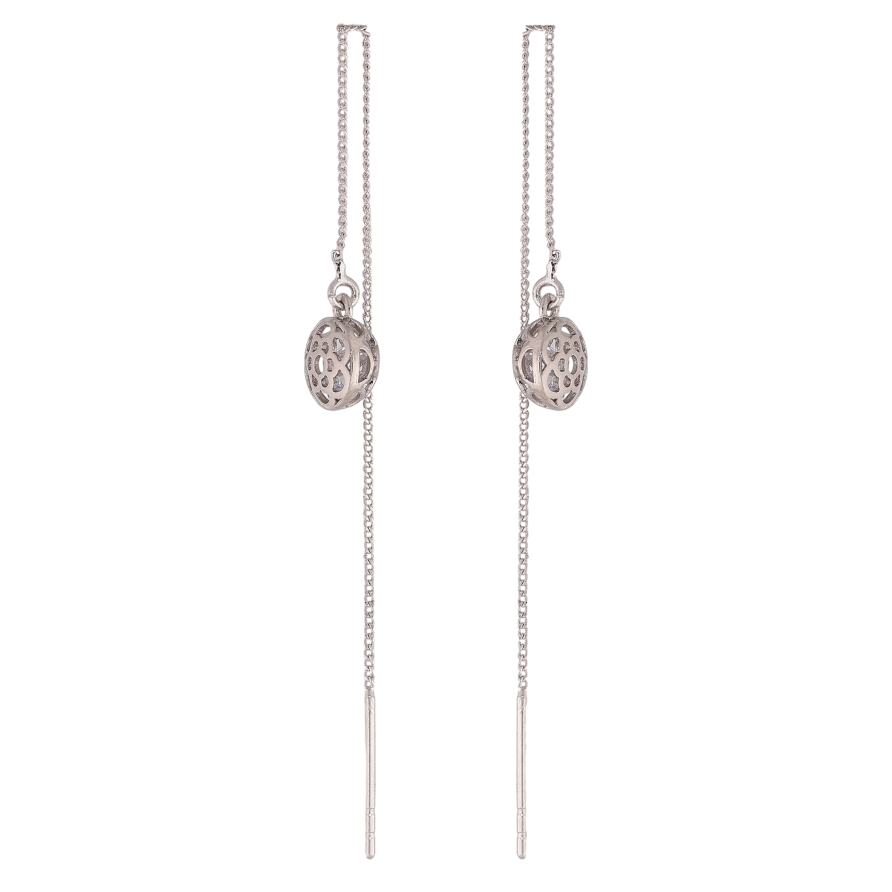 Сережки Xuping колір Родій протяжки "Кристали в квітковій оправі на ланцюжках" фото №1