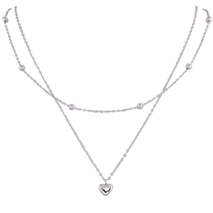 Кольє Нержавіюча сталь "Подвійний ланцюжок із серцем" довжина 40-45см х 1-3мм фото №1 Кольє Нержавіюча сталь "Подвійний ланцюжок із серцем" довжина 40-45см х 1-3мм фото №1