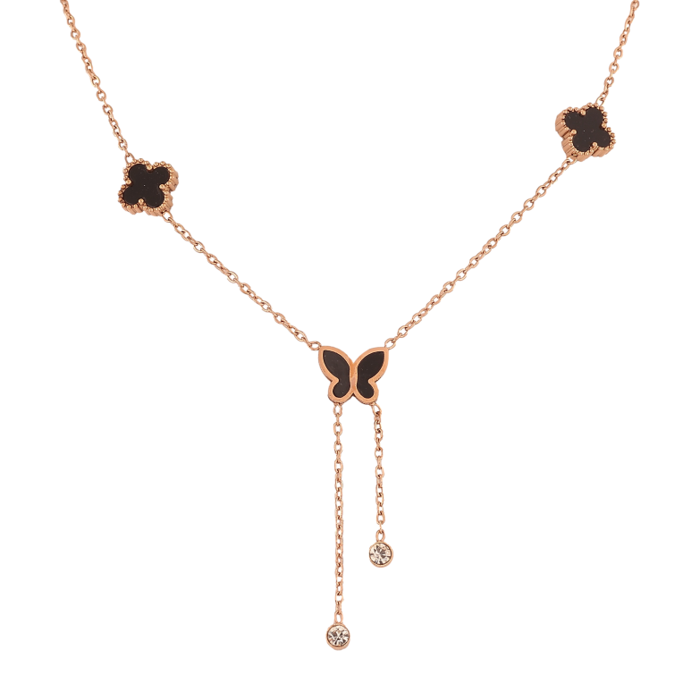 Колье Нержавеющая сталь "Клевер с бабочкой" длина 42-46см х 1.5-9мм фото №1