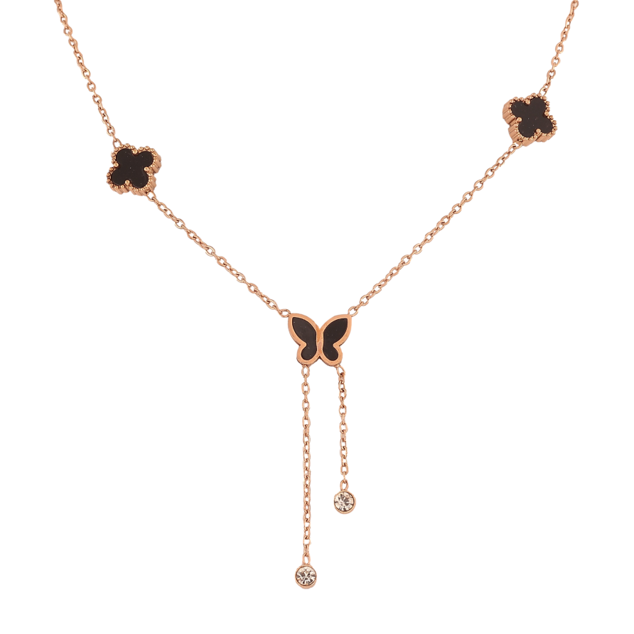 Кольє Нержавіюча сталь "Конюшина з метеликом" довжина 42-46см х 1.5-9мм фото №1