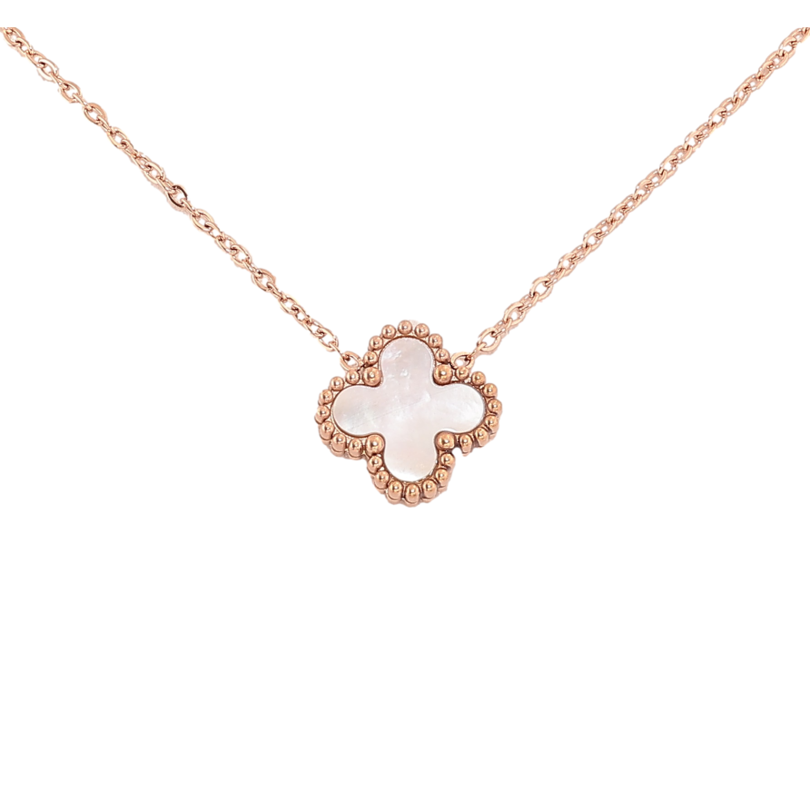 Підвіска на ланцюжку Нержавіюча сталь "Конюшина з перламутровою вставкою" довжина 40-45см х 1.5-6мм фото №1