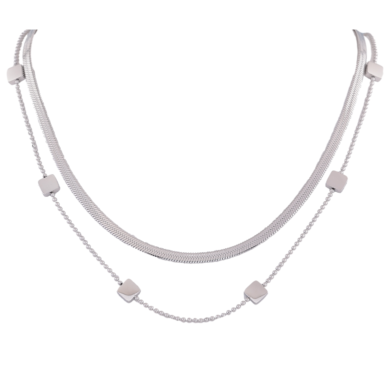 Кольє Нержавіюча сталь "Подвійний ланцюжок з кадратними вставками" довжина 40-45см х 1-6мм фото №1