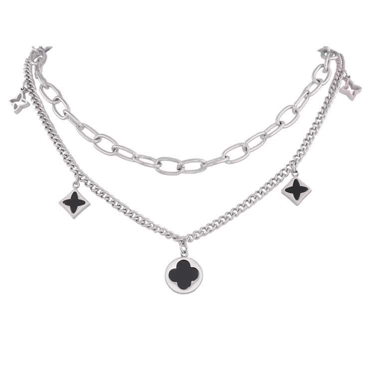 Кольє Нержавіюча сталь "Подвійний ланцюжок з підвісками конюшина" довжина 39-44см х 3-6мм фото №6