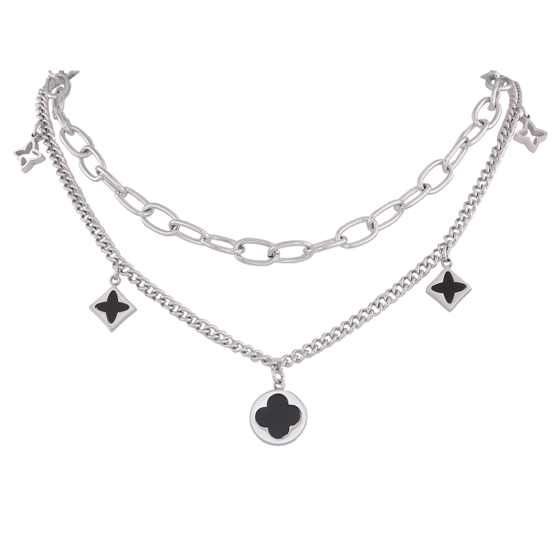 Кольє Нержавіюча сталь "Подвійний ланцюжок з підвісками конюшина" довжина 39-44см х 3-6мм фото №11 Кольє Нержавіюча сталь "Подвійний ланцюжок з підвісками конюшина" довжина 39-44см х 3-6мм фото №11