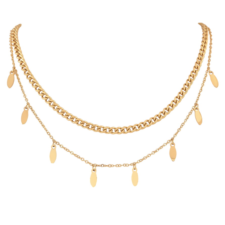 Кольє Нержавіюча сталь "Подвійний ланцюжок з підвісками" довжина 39-44см х 1,5-4мм фото №1