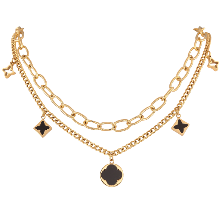 Кольє Нержавіюча сталь "Подвійний ланцюжок з підвісками конюшина" довжина 40-45см х 3-6мм фото №8 Кольє Нержавіюча сталь "Подвійний ланцюжок з підвісками конюшина" довжина 40-45см х 3-6мм фото №8