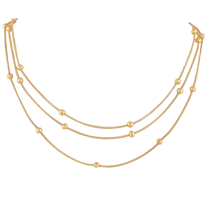 Кольє Нержавіюча сталь "Потрійний ланцюжок з намистинами" довжина 40-45см х 1-3мм фото №1