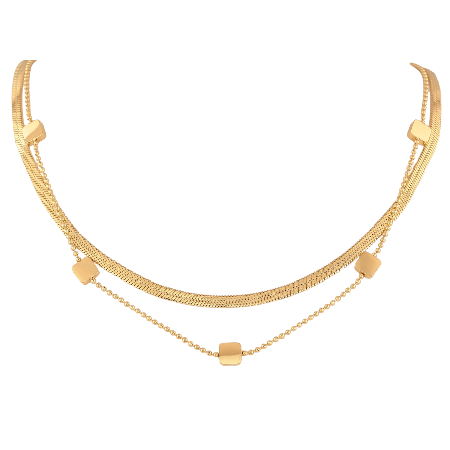 Кольє Нержавіюча сталь "Подвійний ланцюжок з квадратними вставками" довжина 40-45см х 1-4мм фото №1