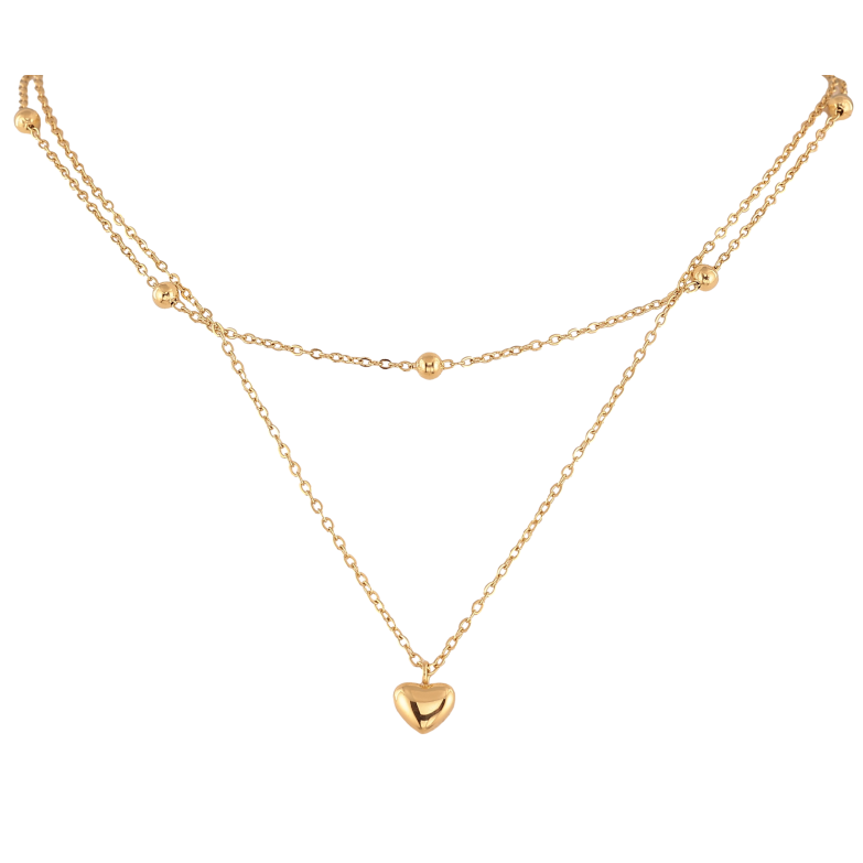 Кольє Нержавіюча сталь "Подвійний ланцюжок із серцем" довжина 39-44см х 1-3мм фото №1 Кольє Нержавіюча сталь "Подвійний ланцюжок із серцем" довжина 39-44см х 1-3мм фото №1