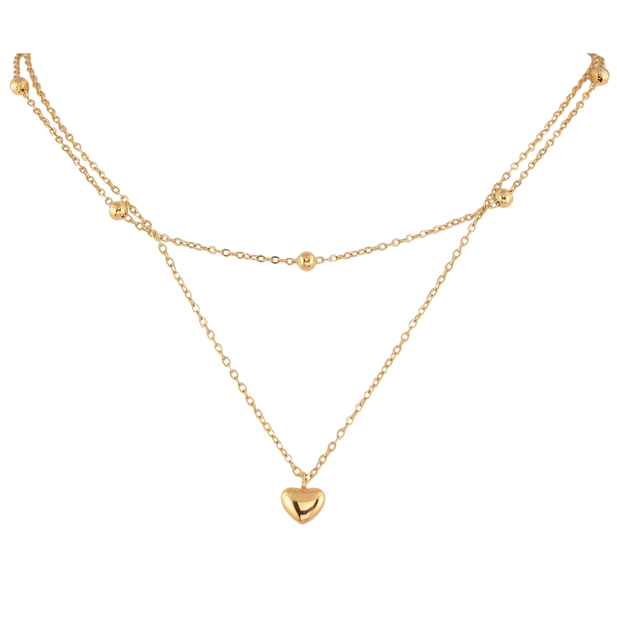 Кольє Нержавіюча сталь "Подвійний ланцюжок із серцем" довжина 39-44см х 1-3мм фото №1 Кольє Нержавіюча сталь "Подвійний ланцюжок із серцем" довжина 39-44см х 1-3мм фото №1