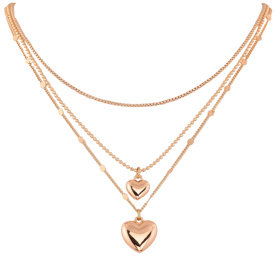 Кольє Xuping M&L колір 18К "Потрійний ланцюжок із сердечками" довжина 40-44см х 1-2мм фото №1